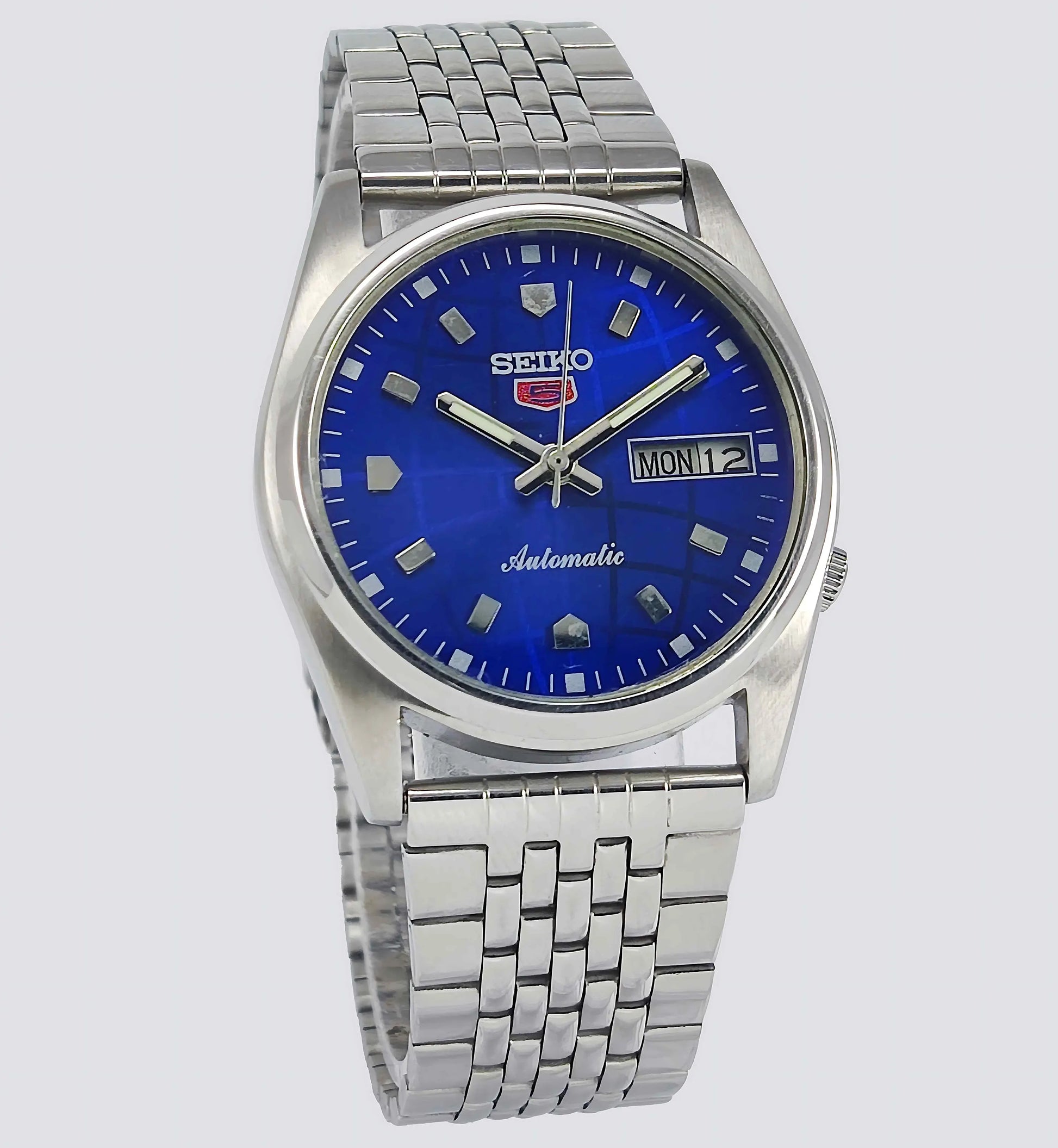 Blue Seiko 5 Automatic-7009A Analog 17 Jewels Analog Day Date Men's Mechanical Watch - Discover-Diamonds