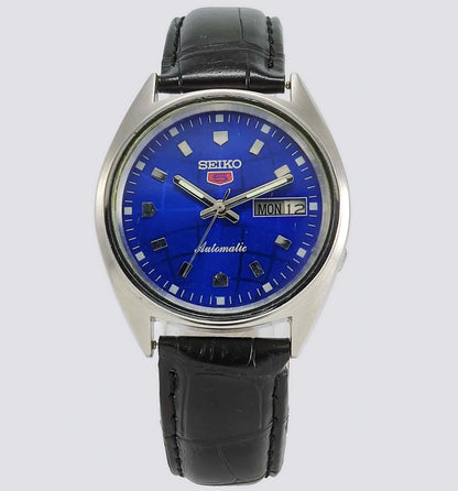 Seiko 5 Automatic-7019A Analog Blue Dial 21 Jewels Analog Day Date Men's Mechanical Watch - Discover-Diamonds