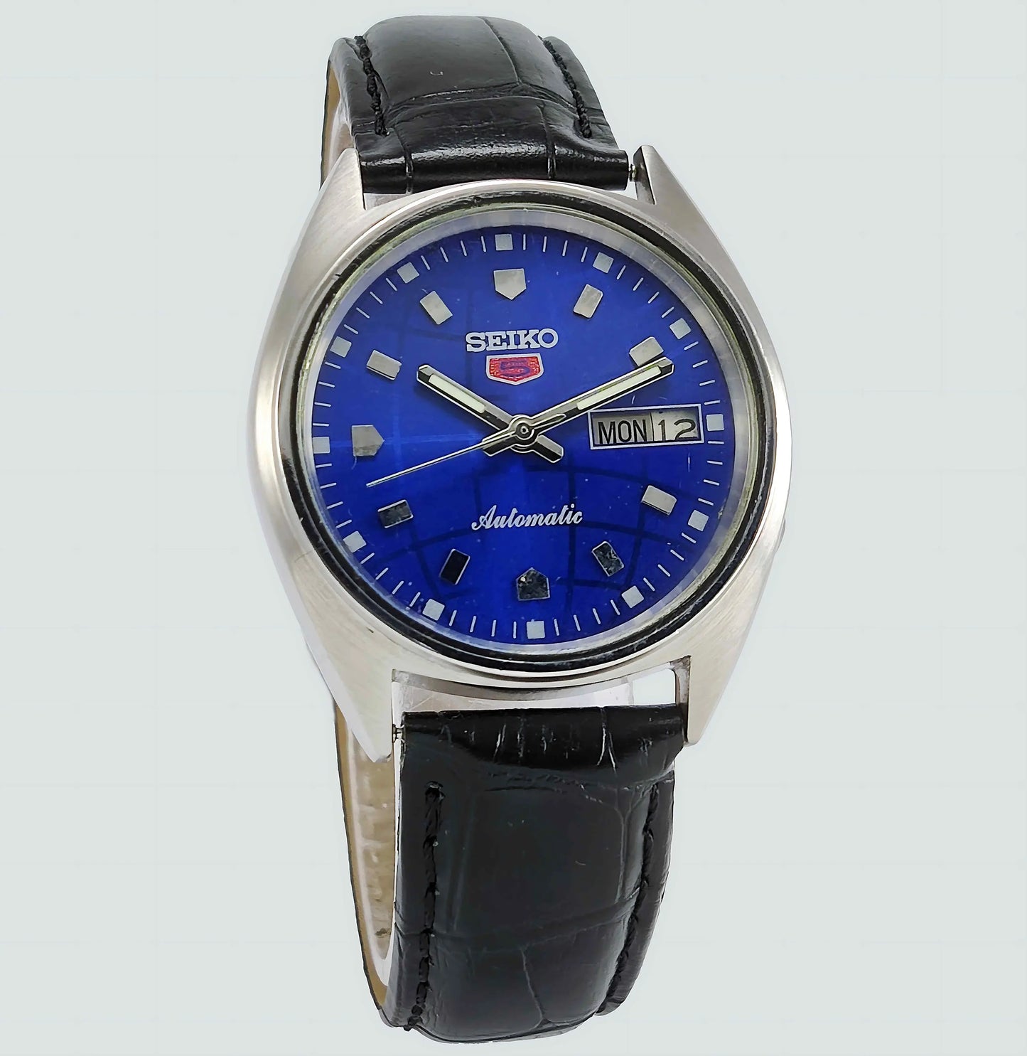 Seiko 5 Automatic-7019A Analog Blue Dial 21 Jewels Analog Day Date Men's Mechanical Watch - Discover-Diamonds