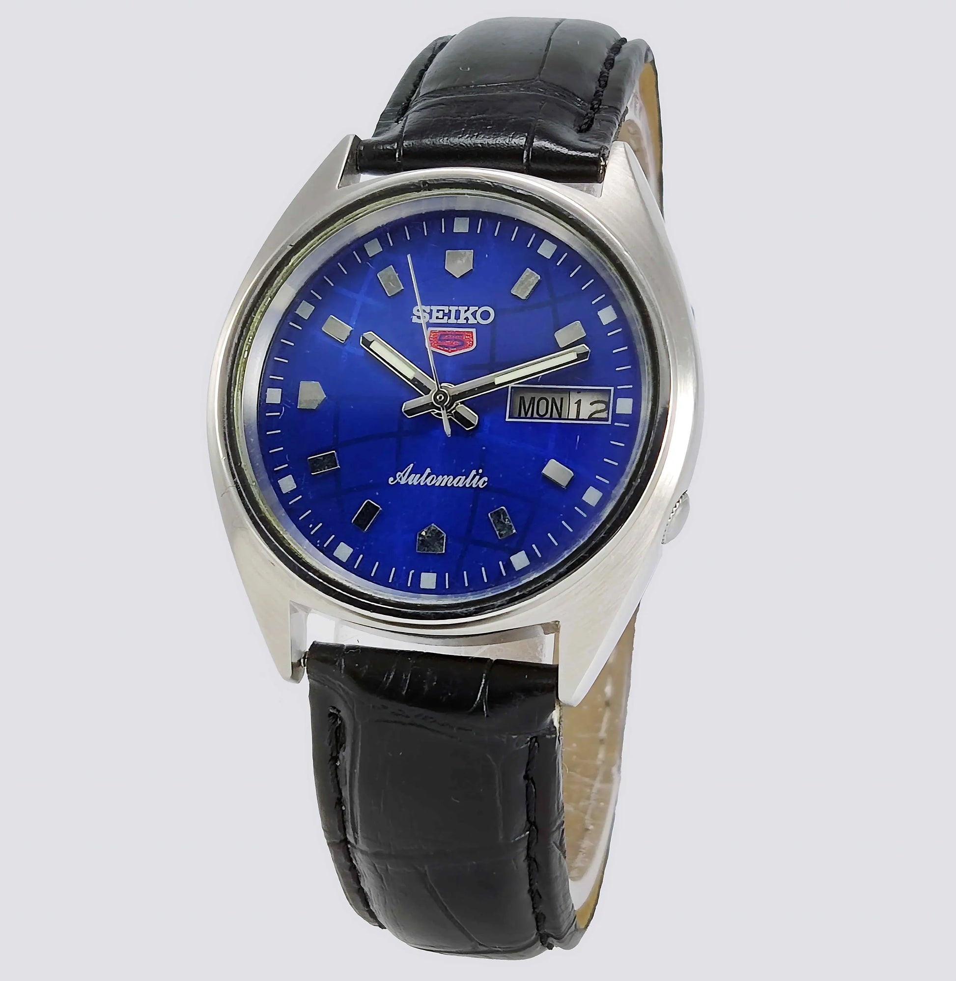 Seiko 5 Automatic-7019A Analog Blue Dial 21 Jewels Analog Day Date Men's Mechanical Watch - Discover-Diamonds