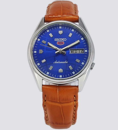 Seiko 5 Automatic-7009A Analog 17 Jewels Analog Day Date Blue Dial Men's Mechanical Watch - Discover-Diamonds