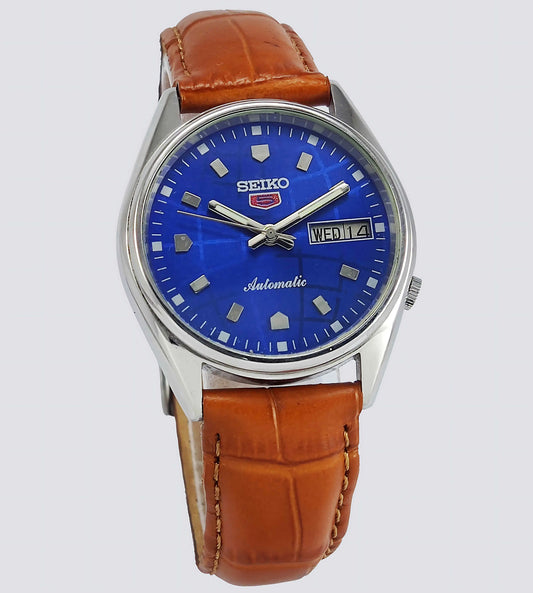 Seiko 5 Automatic-7009A Analog 17 Jewels Analog Day Date Blue Dial Men's Mechanical Watch - Discover-Diamonds