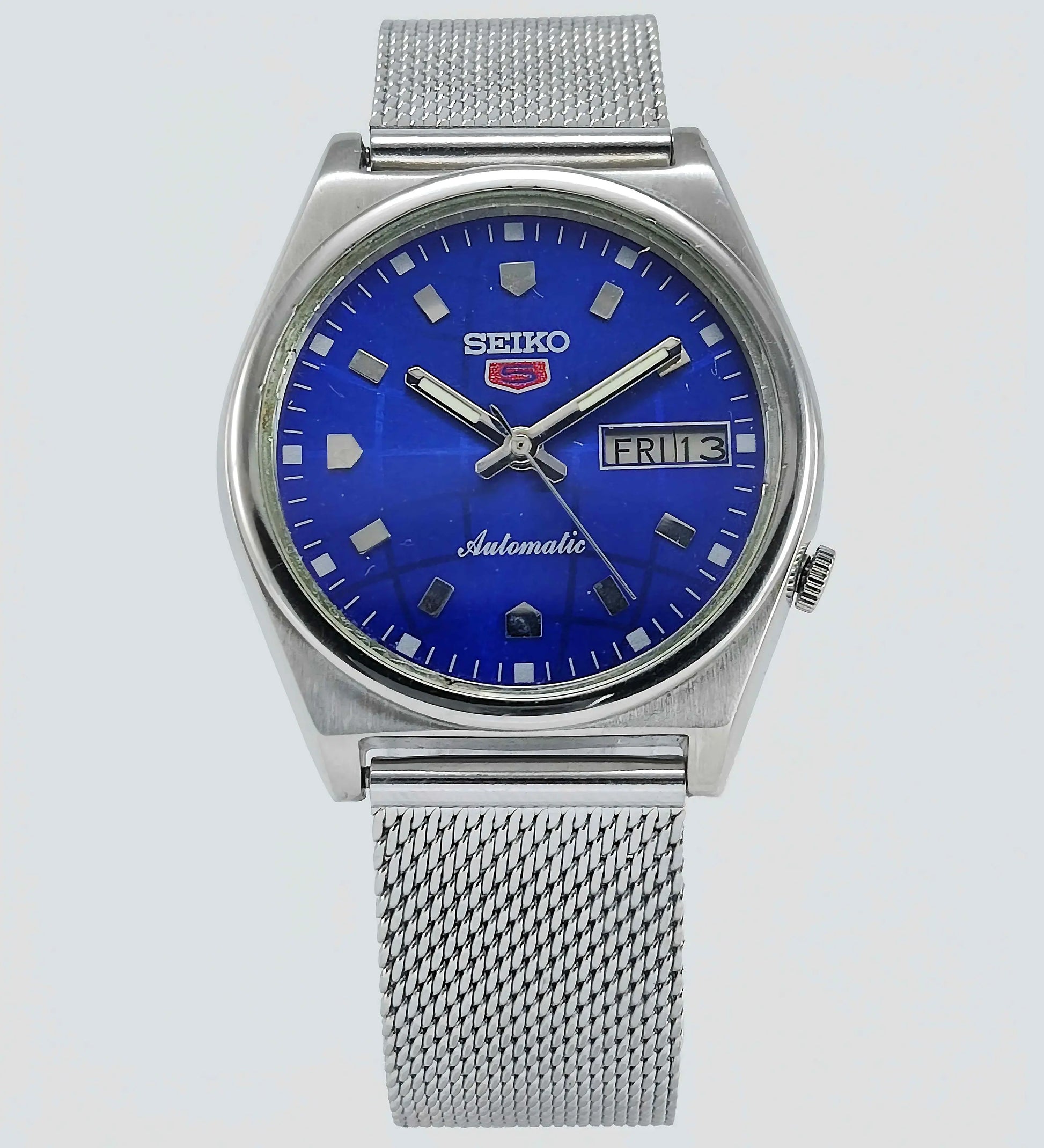 Seiko 5 Automatic-7019A Analog Blue Dial 21 Jewels Analog Day Date Men's Mechanical Watch - Discover-Diamonds