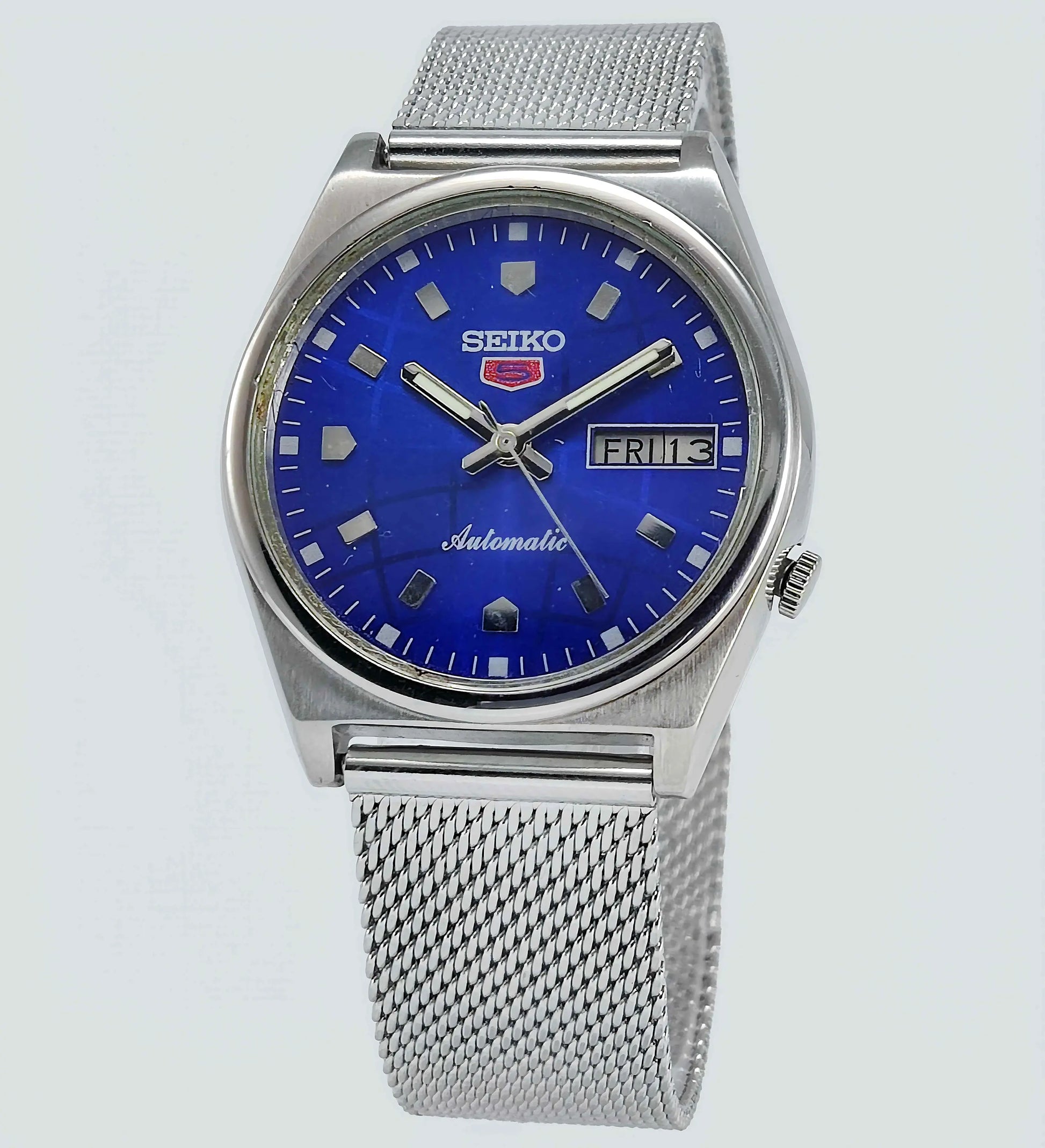 Seiko 5 Automatic-7019A Analog Blue Dial 21 Jewels Analog Day Date Men's Mechanical Watch - Discover-Diamonds