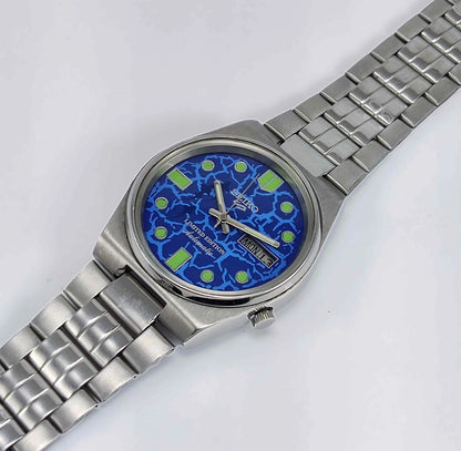 Blue Seiko 5 Automatic-7009A Analog 17 Jewels Analog Day Date Men's Mechanical Watch - Discover-Diamonds