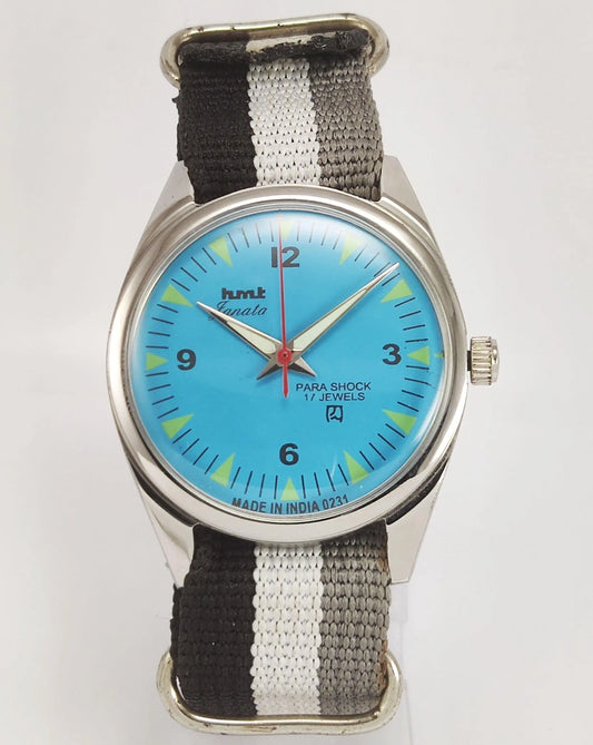 HMT Janata Para Shock 17 Jewels Blue Dial Mechanical Hand winding Men's Wrist Watch - Discover-Diamonds