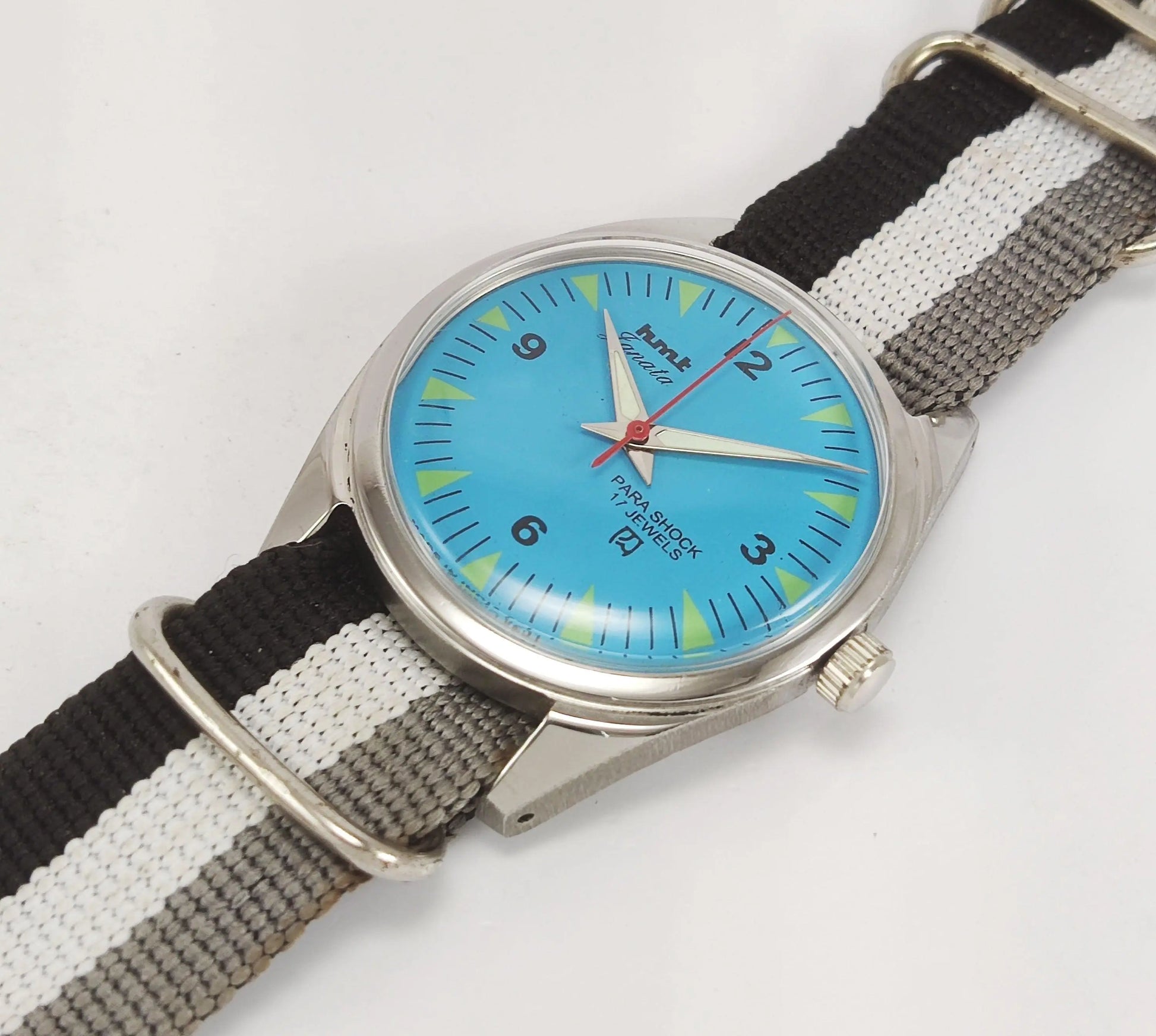 HMT Janata Para Shock 17 Jewels Blue Dial Mechanical Hand winding Men's Wrist Watch - Discover-Diamonds