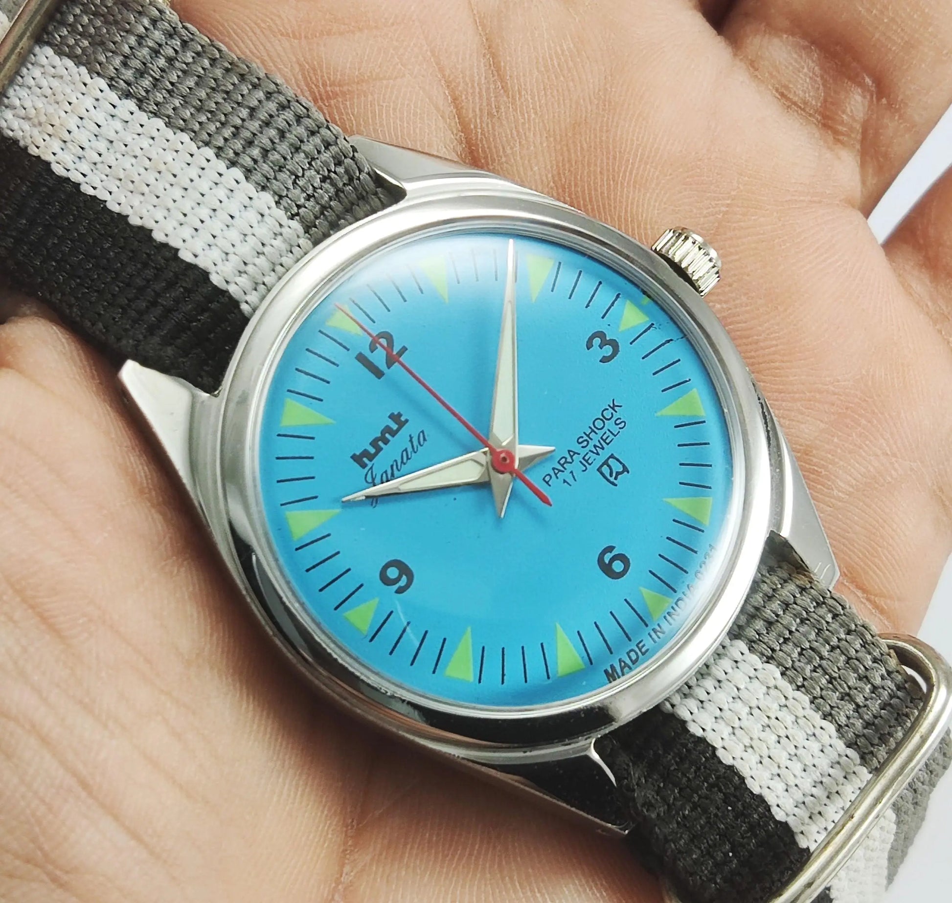 HMT Janata Para Shock 17 Jewels Blue Dial Mechanical Hand winding Men's Wrist Watch - Discover-Diamonds