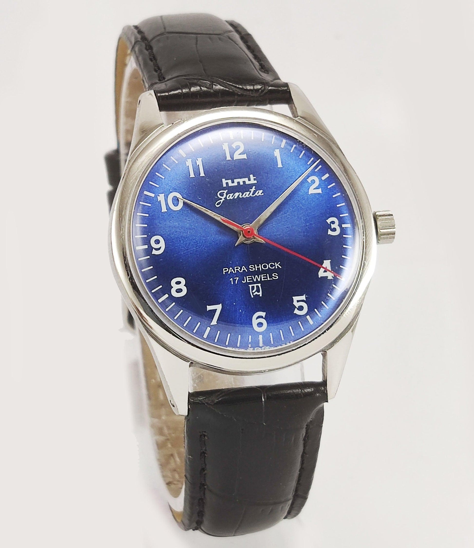 HMT Janata Para Shock 17 Jewels Navy Blue Dial Mechanical Hand winding Men's Wrist Watch - Discover-Diamonds