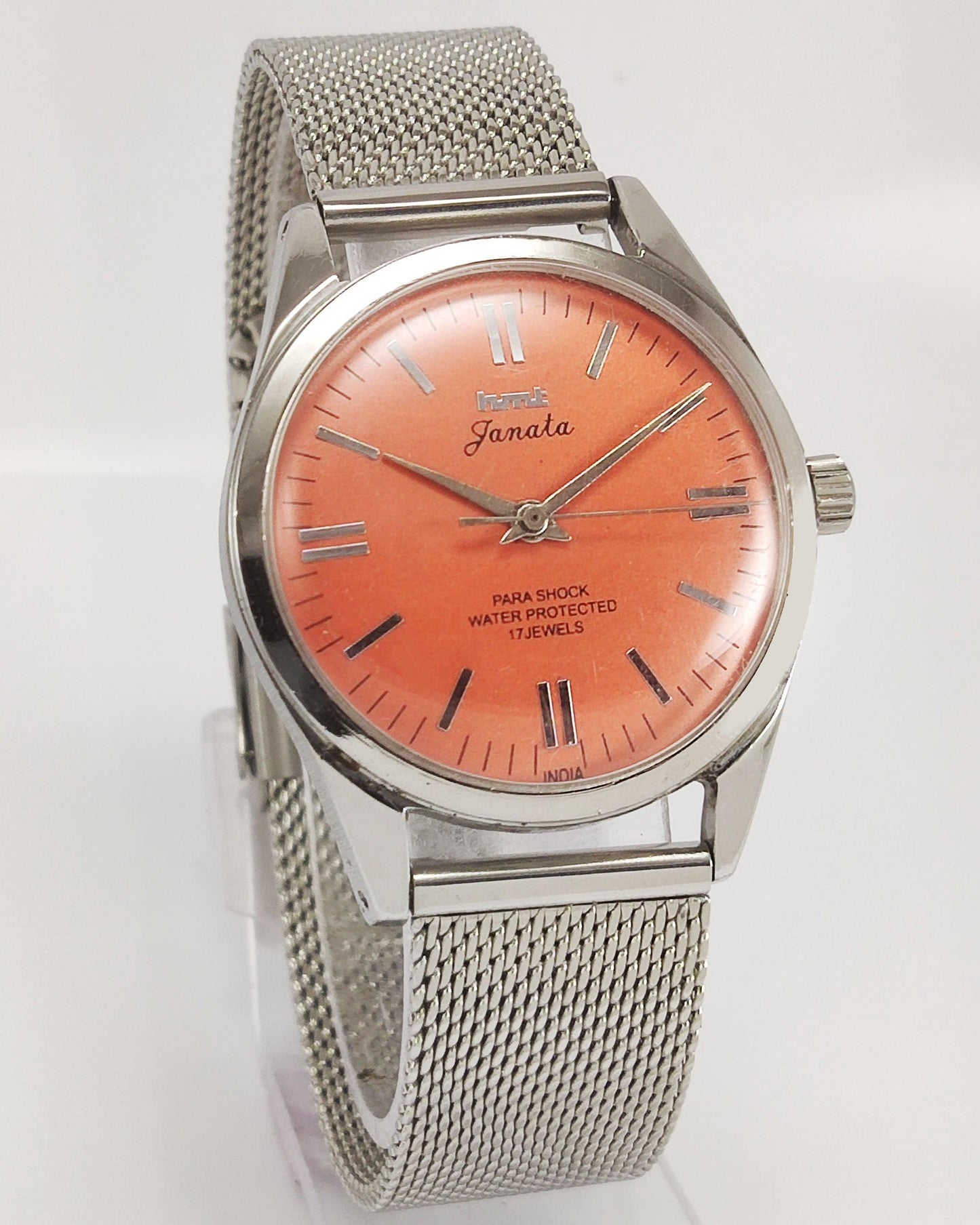 HMT Janata Para Shock 17 Jewels Orange Dial Mechanical Hand winding Men's Wrist Watch - Discover-Diamonds