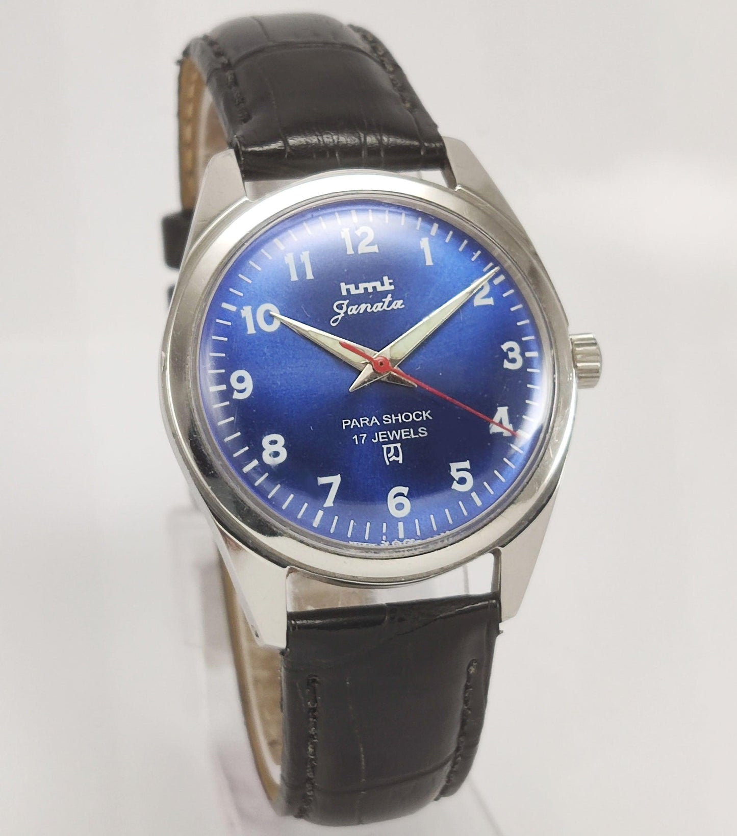 HMT Janata Para Shock 17 Jewels Blue Dial Radium Hands Mechanical Hand winding Men's Wrist Watch - Discover-Diamonds