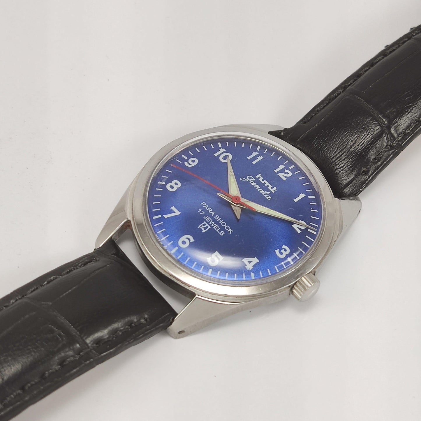 HMT Janata Para Shock 17 Jewels Blue Dial Radium Hands Mechanical Hand winding Men's Wrist Watch - Discover-Diamonds