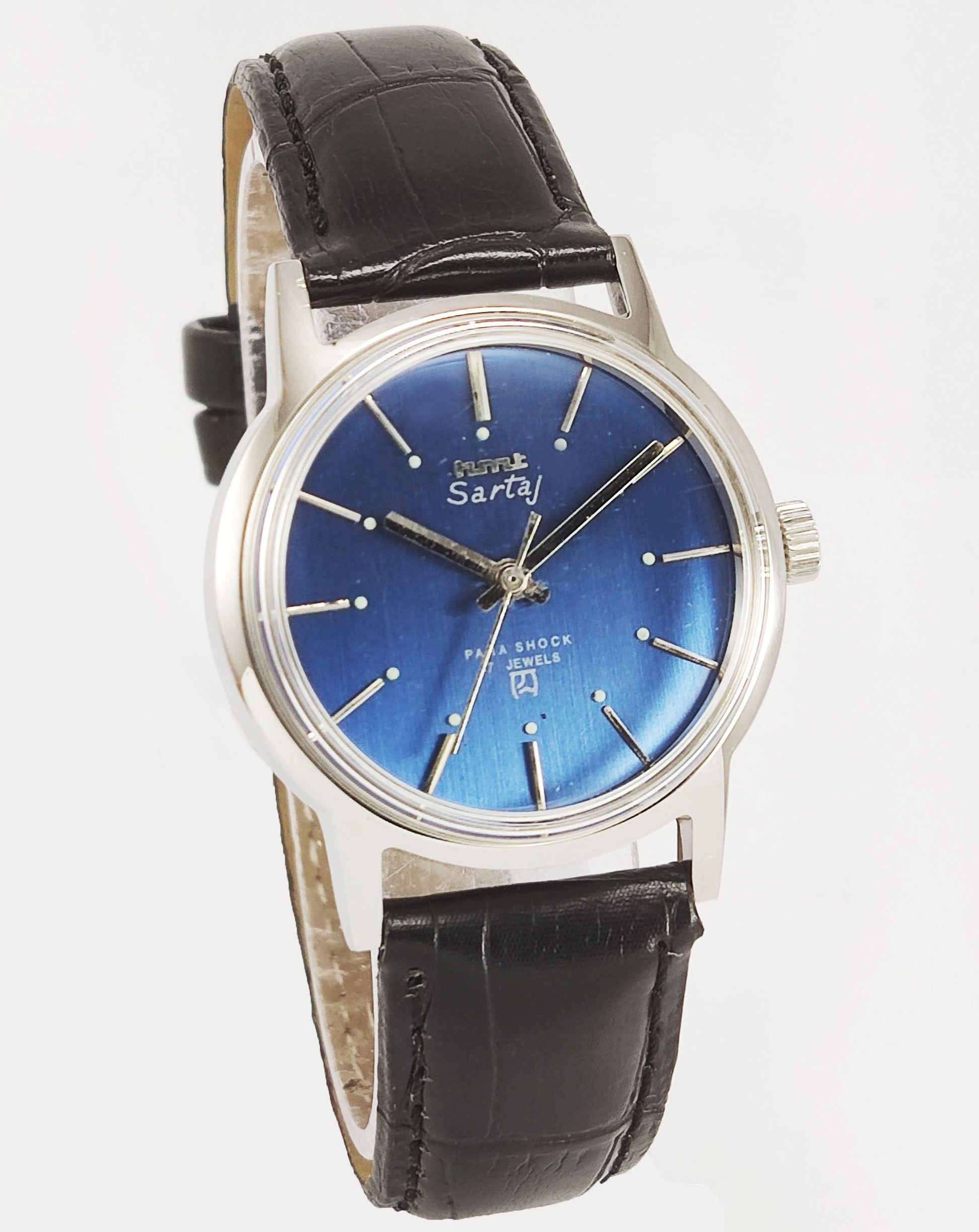 HMT Sartaj Para Shock 17 Jewels Blue Dial Mechanical Hand winding Men's Wrist Watch - Discover-Diamonds