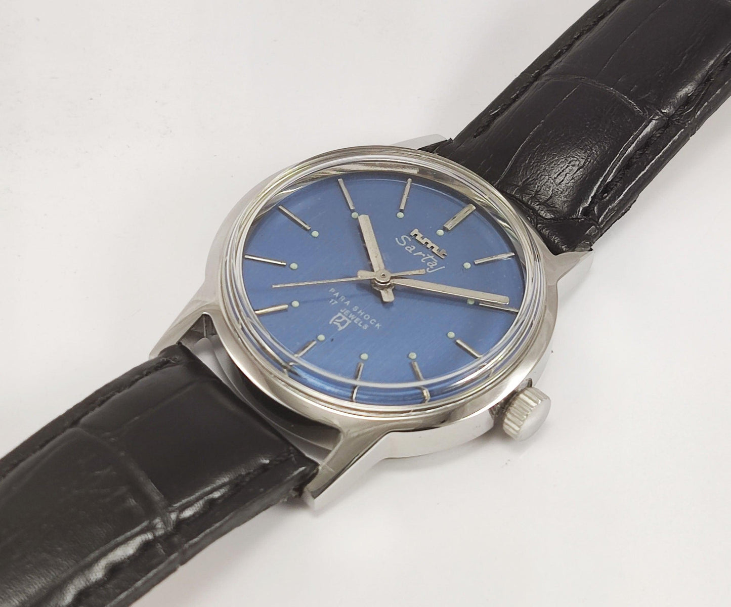 HMT Sartaj Para Shock 17 Jewels Blue Dial Mechanical Hand winding Men's Wrist Watch - Discover-Diamonds