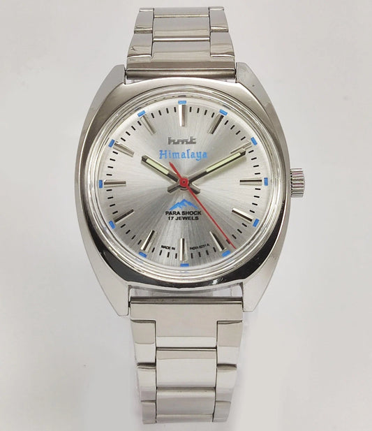 HMT Himalaya Para Shock 17 Jewels Silver Dial Mechanical Hand winding Men's Wrist Watch - Discover-Diamonds