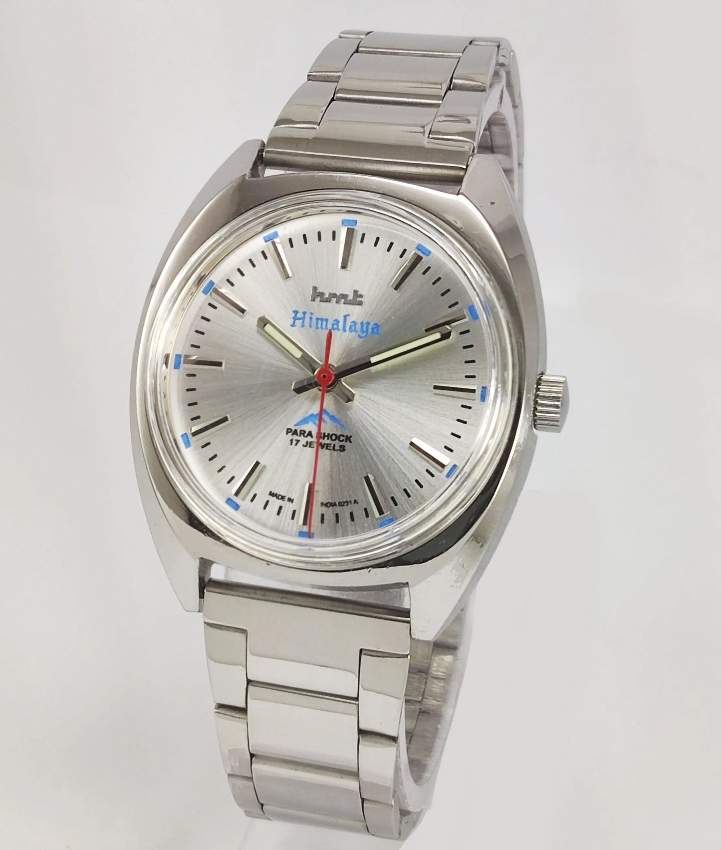 HMT Himalaya Para Shock 17 Jewels Silver Dial Mechanical Hand winding Men's Wrist Watch - Discover-Diamonds