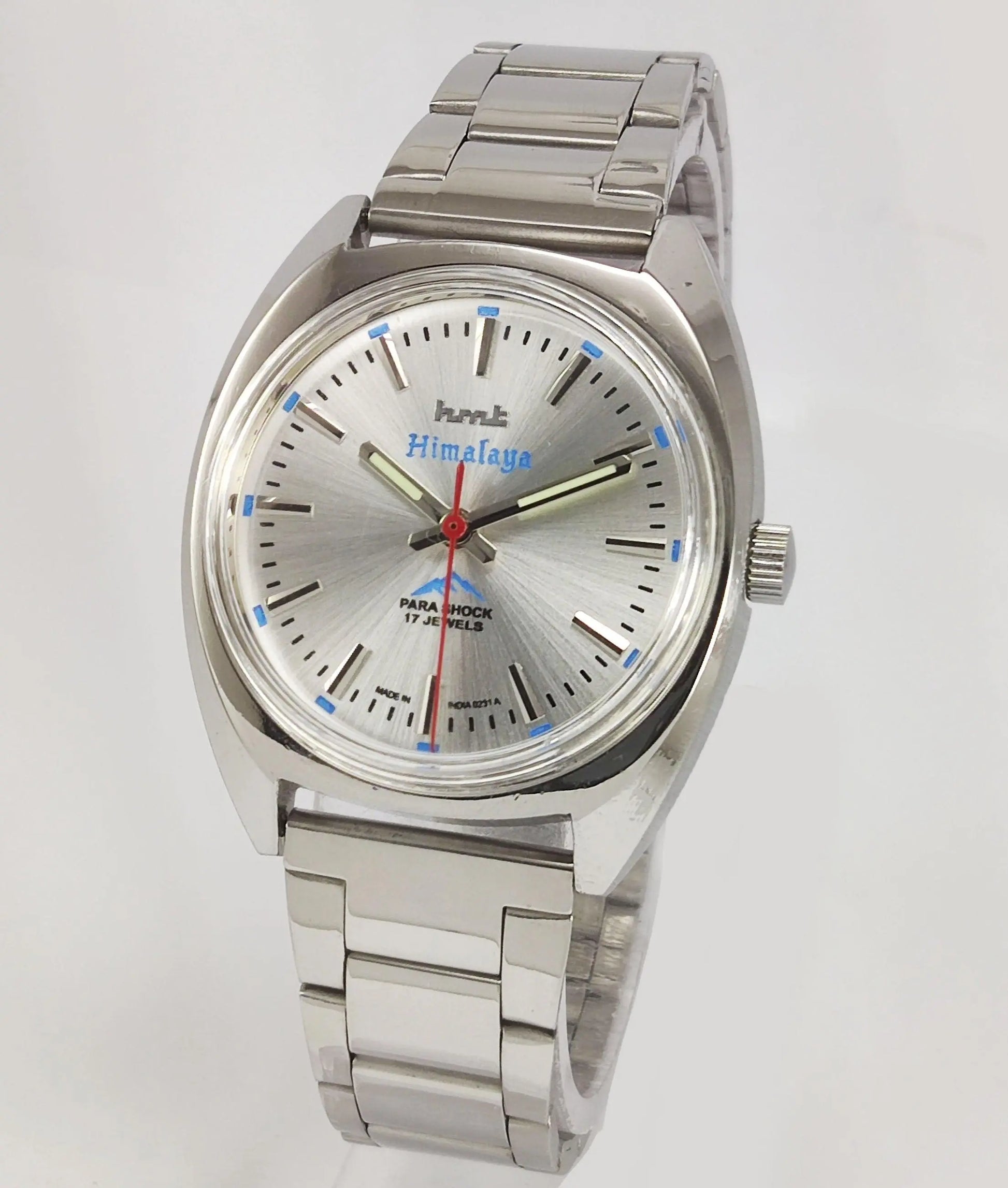 HMT Himalaya Para Shock 17 Jewels Silver Dial Mechanical Hand winding Men's Wrist Watch - Discover-Diamonds