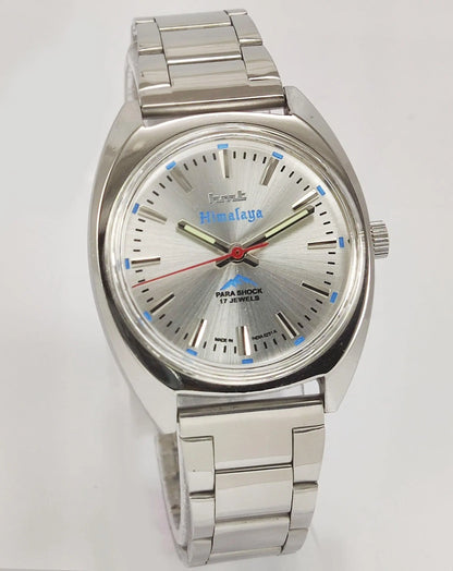 HMT Himalaya Para Shock 17 Jewels Silver Dial Mechanical Hand winding Men's Wrist Watch - Discover-Diamonds