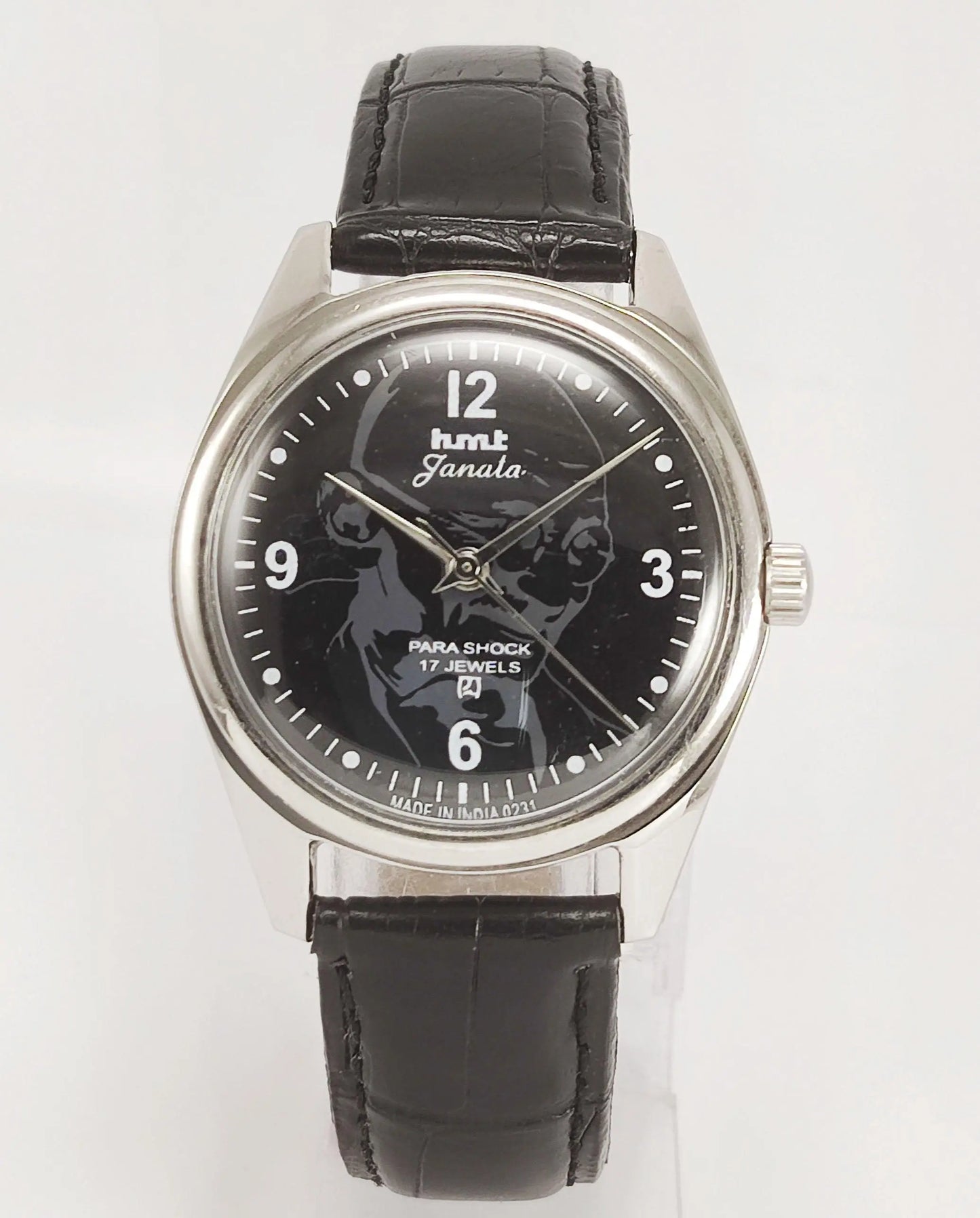 HMT Janata Para Shock 17 Jewels Mahatma Gandhi Black Dial Mechanical Hand winding Men's Wrist Watch - Discover-Diamonds