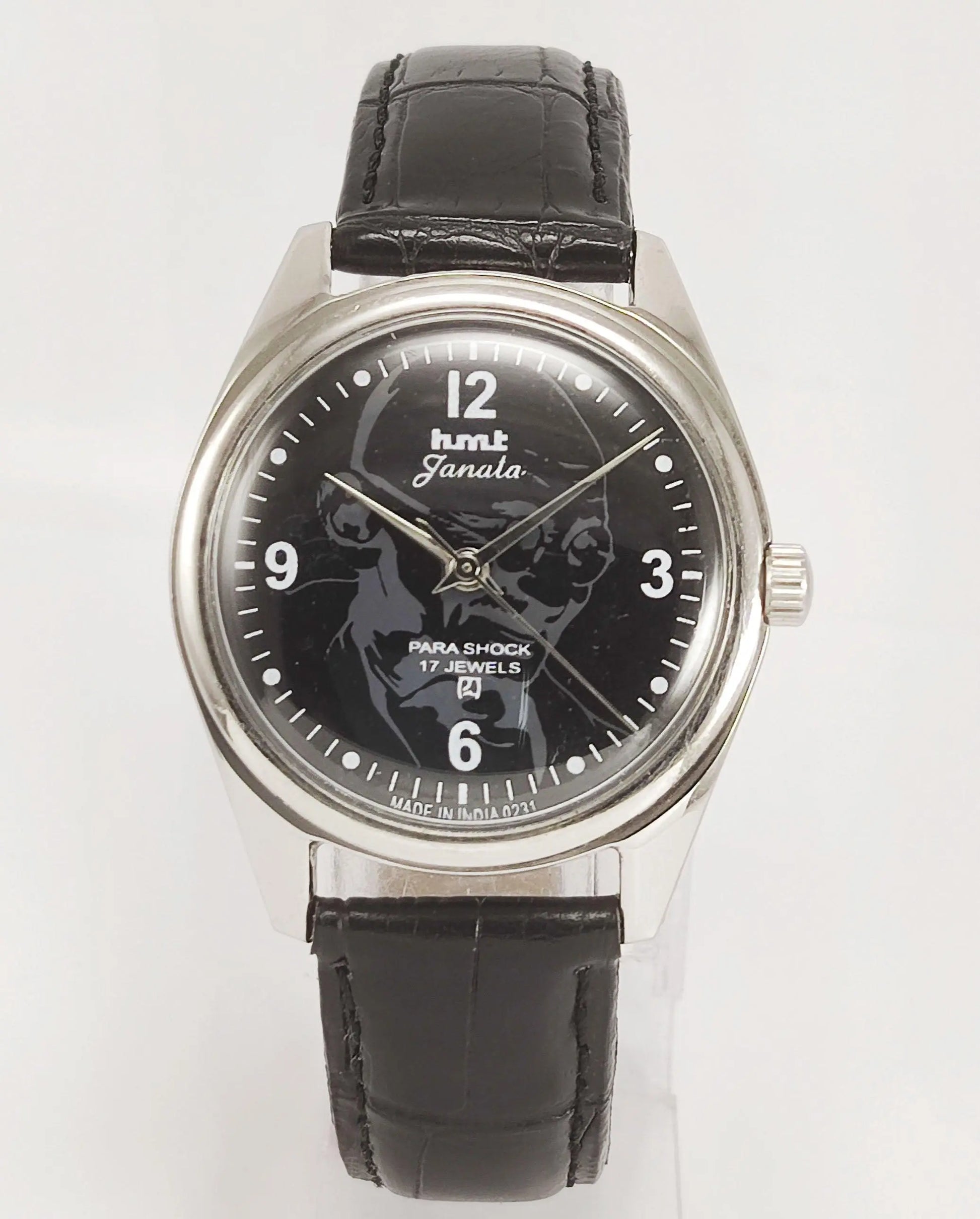 HMT Janata Para Shock 17 Jewels Mahatma Gandhi Black Dial Mechanical Hand winding Men's Wrist Watch - Discover-Diamonds