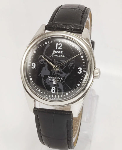 HMT Janata Para Shock 17 Jewels Mahatma Gandhi Black Dial Mechanical Hand winding Men's Wrist Watch - Discover-Diamonds
