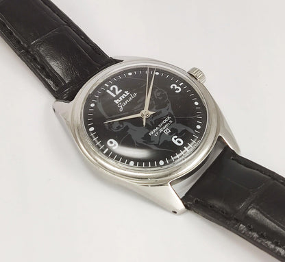 HMT Janata Para Shock 17 Jewels Mahatma Gandhi Black Dial Mechanical Hand winding Men's Wrist Watch - Discover-Diamonds
