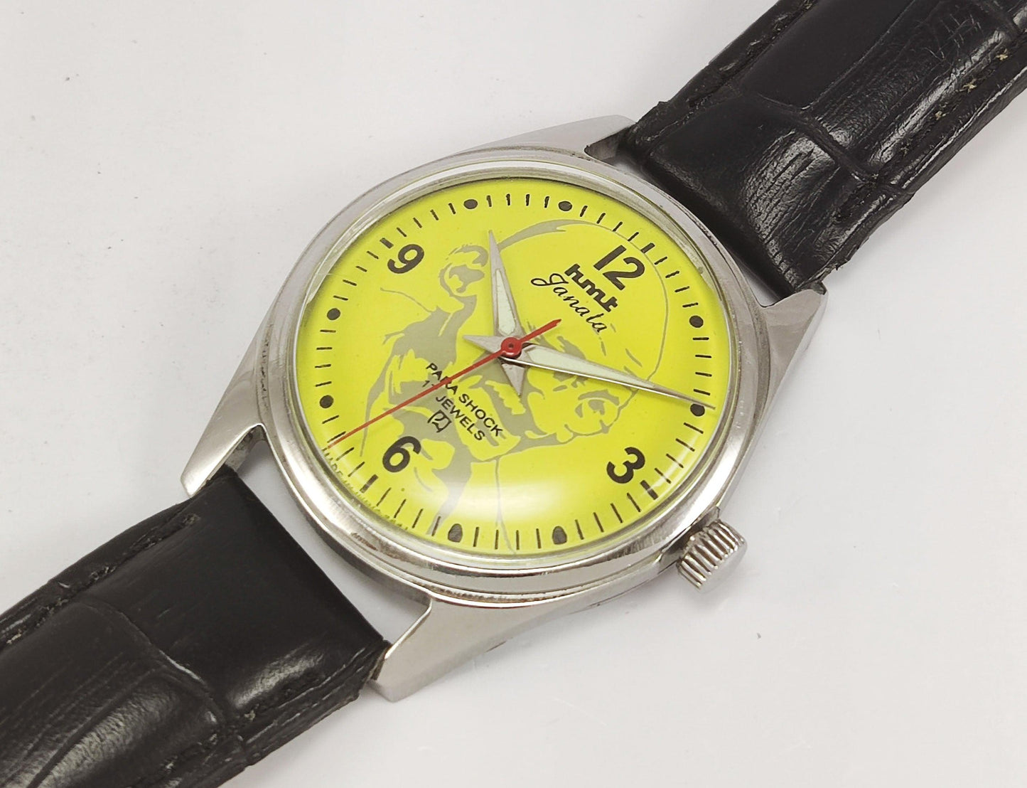 HMT Janata Para Shock 17 Jewels Mahatma Gandhi Yellow Dial Mechanical Hand winding Men's Wrist Watch - Discover-Diamonds