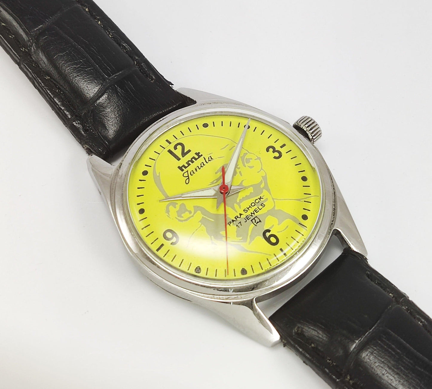 HMT Janata Para Shock 17 Jewels Mahatma Gandhi Yellow Dial Mechanical Hand winding Men's Wrist Watch - Discover-Diamonds