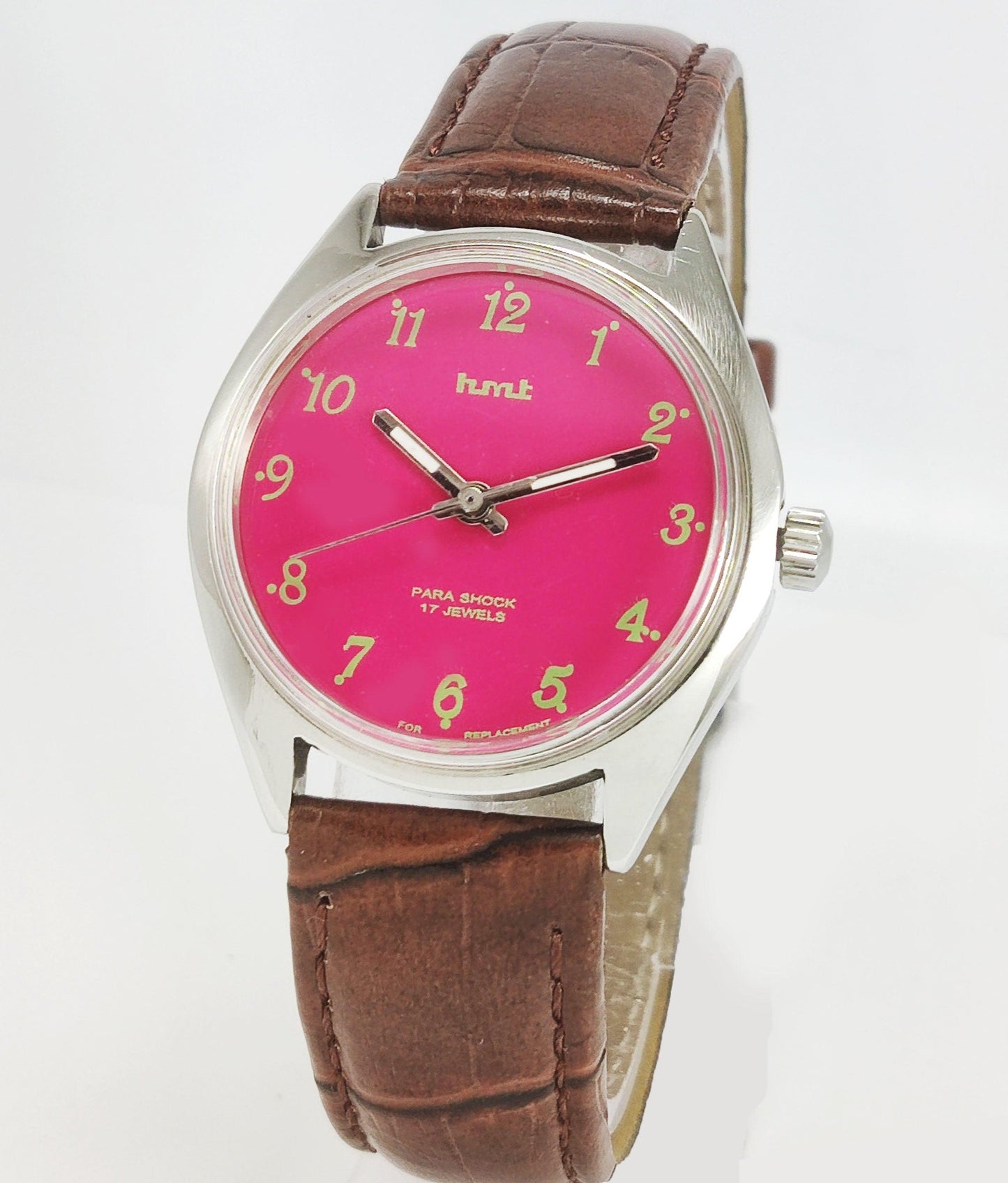 HMT Para Shock 17 Jewels Pink Dial Mechanical Hand winding Men's Wrist Watch - Discover-Diamonds