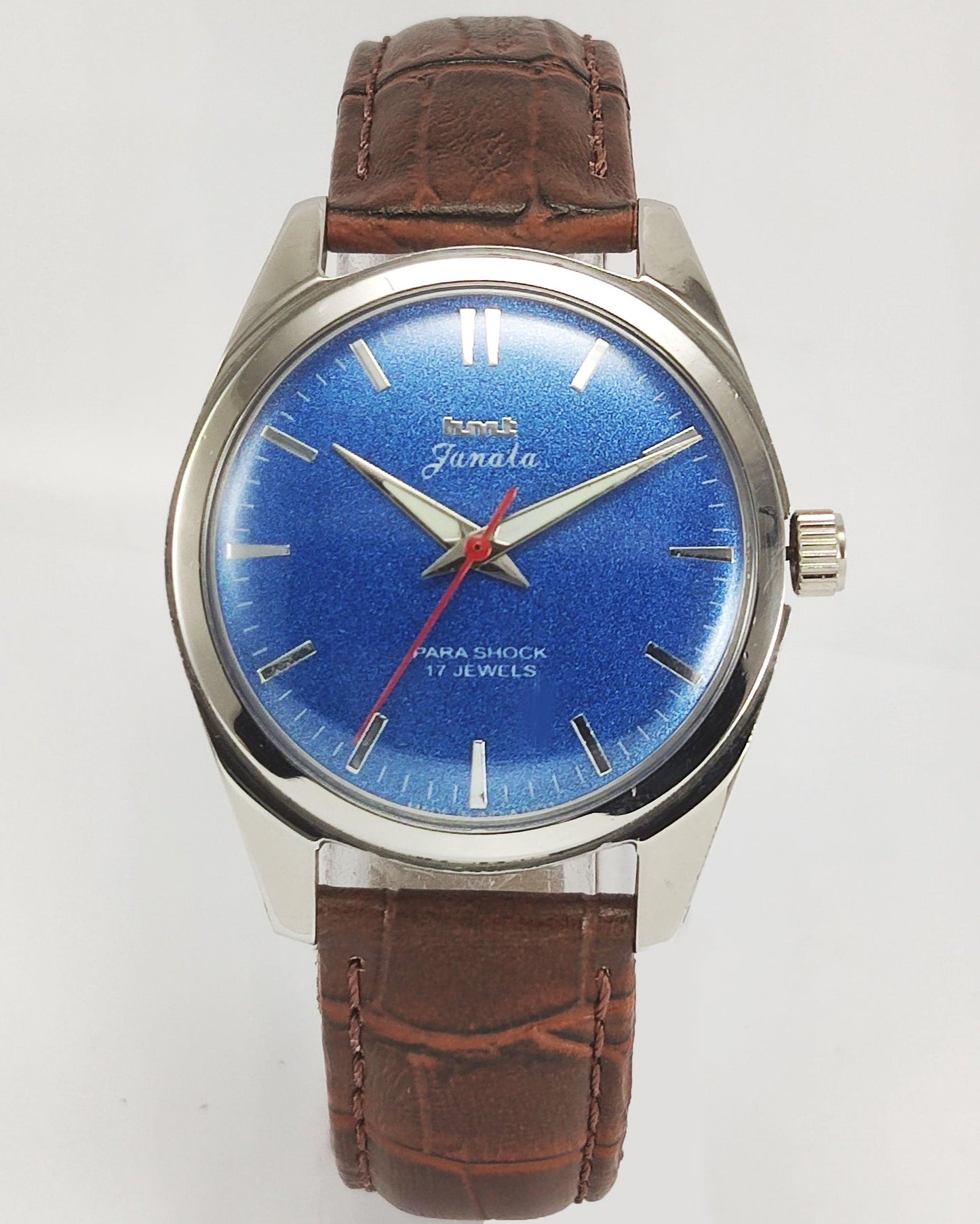 HMT Janata Para Shock 17 Jewels Blue Dial Radium Hands Mechanical Hand winding Men's Wrist Watch - Discover-Diamonds