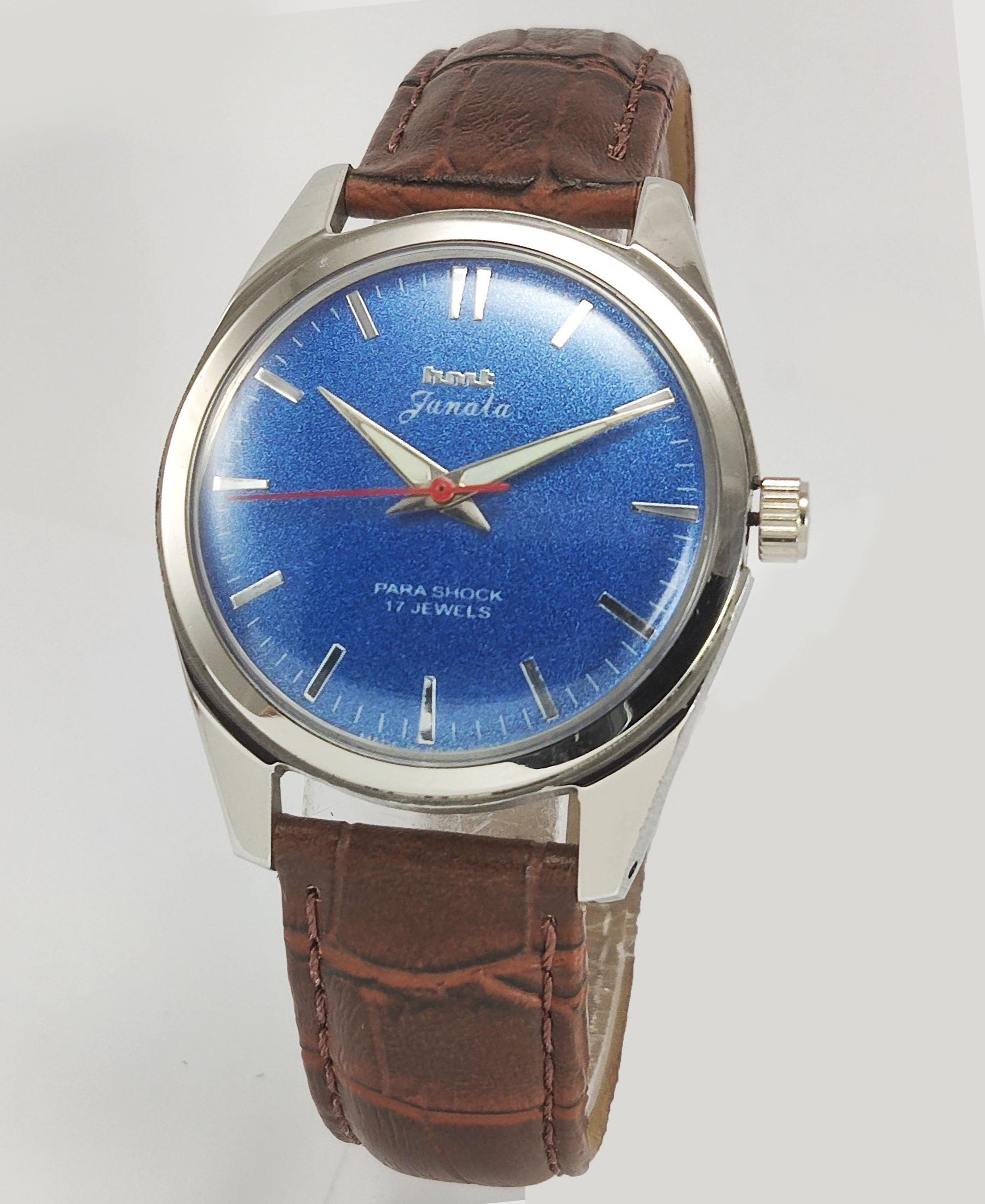 HMT Janata Para Shock 17 Jewels Blue Dial Radium Hands Mechanical Hand winding Men's Wrist Watch - Discover-Diamonds