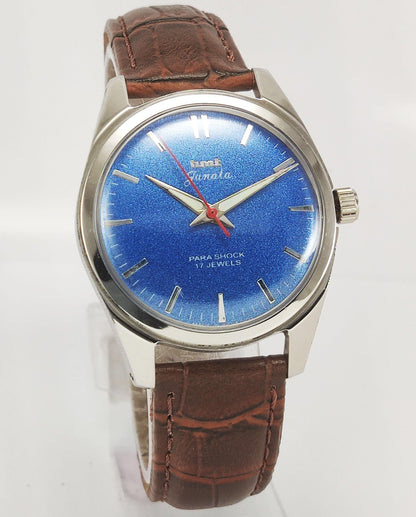 HMT Janata Para Shock 17 Jewels Blue Dial Radium Hands Mechanical Hand winding Men's Wrist Watch - Discover-Diamonds