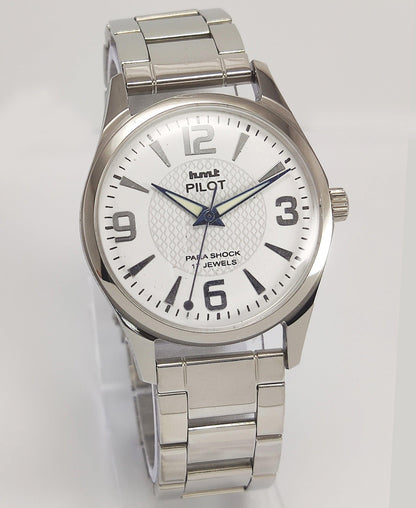 HMT Pilot Para Shock 17 Jewels White Dial Transparent Back Mechanical Hand winding Men's Wrist Watch Discover-Diamonds