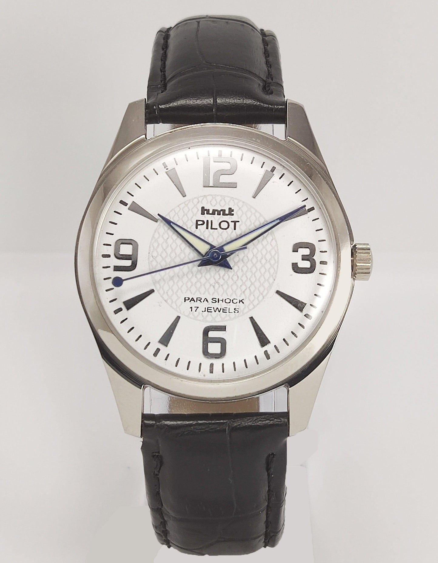 HMT Pilot Para Shock 17 Jewels White Dial Mechanical Hand winding Men's Wrist Watch Discover-Diamonds