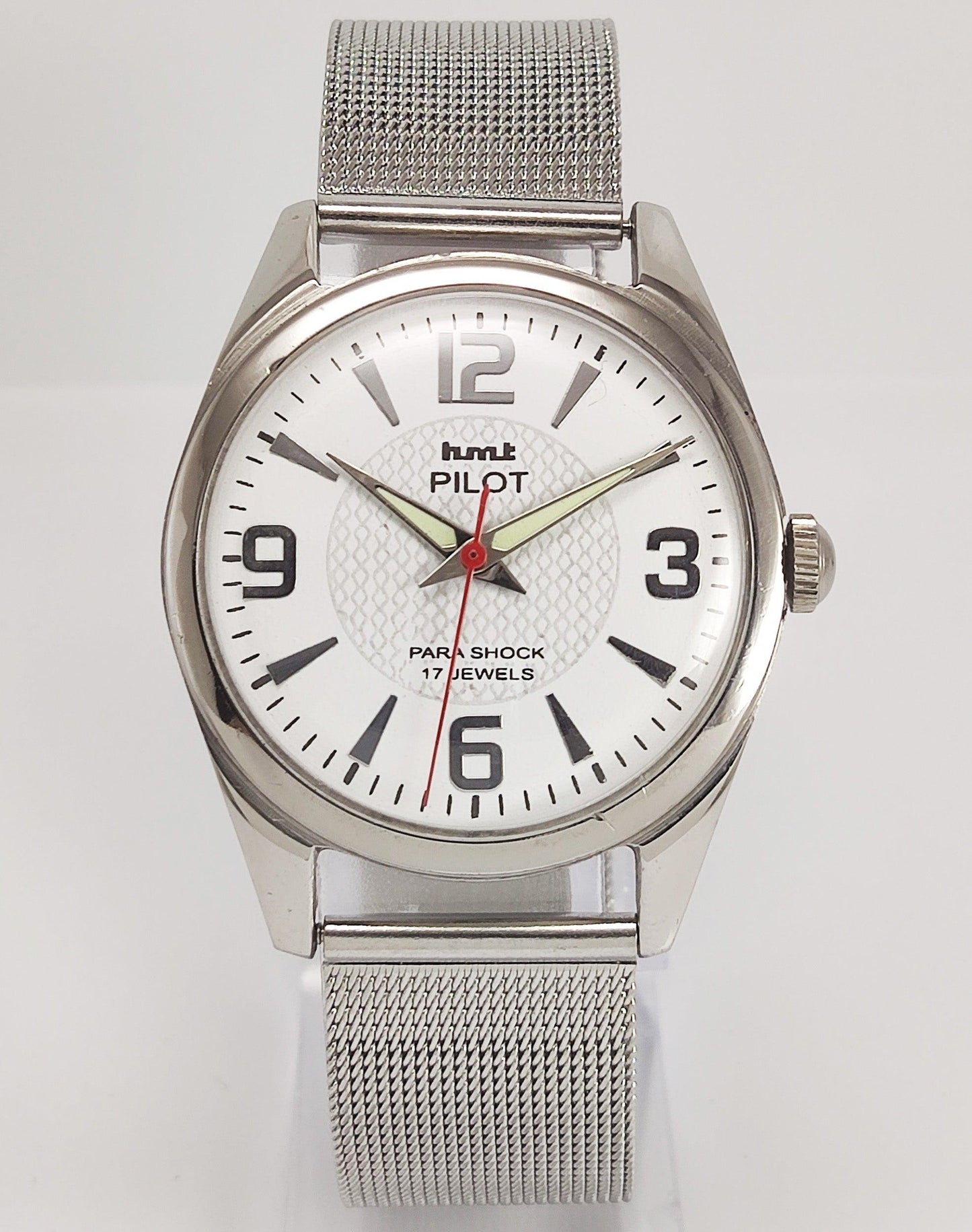 HMT Pilot Para Shock 17 Jewels White Dial Radium Hands Mechanical Hand winding Men's Wrist Watch - Discover-Diamonds