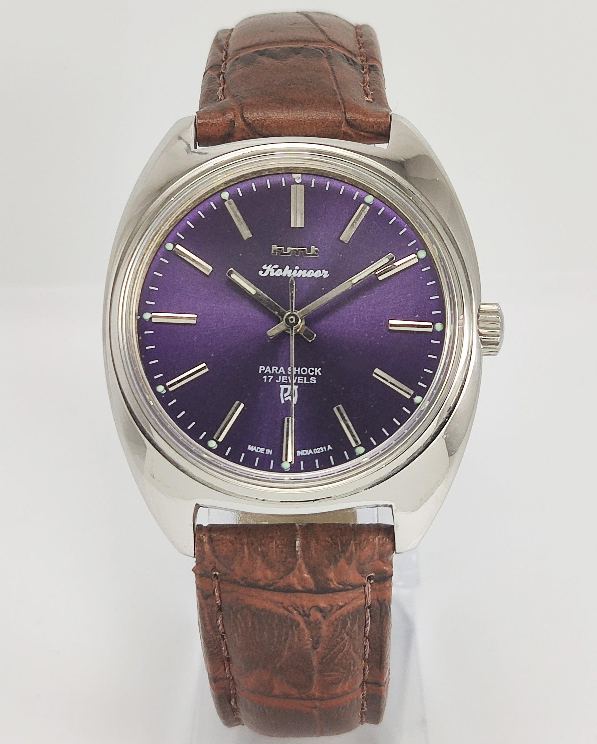 HMT Kohinoor Para Shock 17 Jewels Purple Dial Mechanical Hand winding Men's Watch - Discover-Diamonds