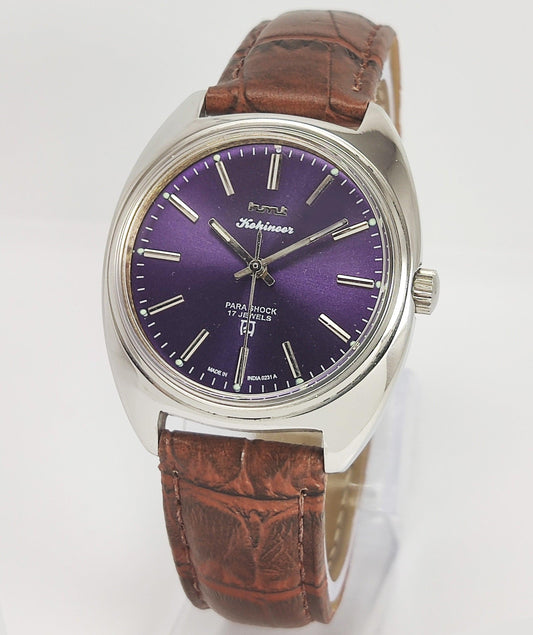 HMT Kohinoor Para Shock 17 Jewels Purple Dial Mechanical Hand winding Men's Watch - Discover-Diamonds