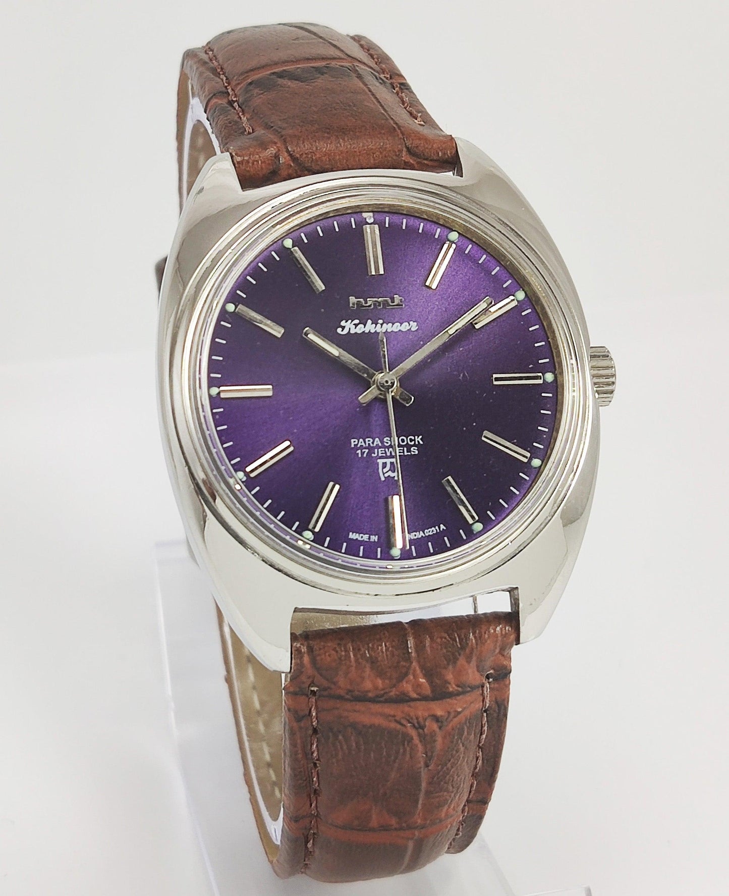 HMT Kohinoor Para Shock 17 Jewels Purple Dial Mechanical Hand winding Men's Watch - Discover-Diamonds