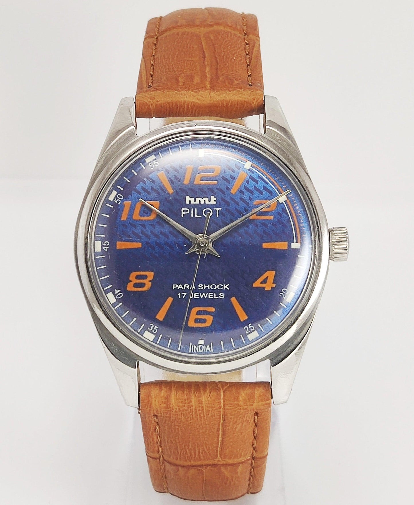 HMT Pilot Para Shock 17 Jewels Blue Dial Mechanical Hand winding Men's Wrist Watch - Discover-Diamonds