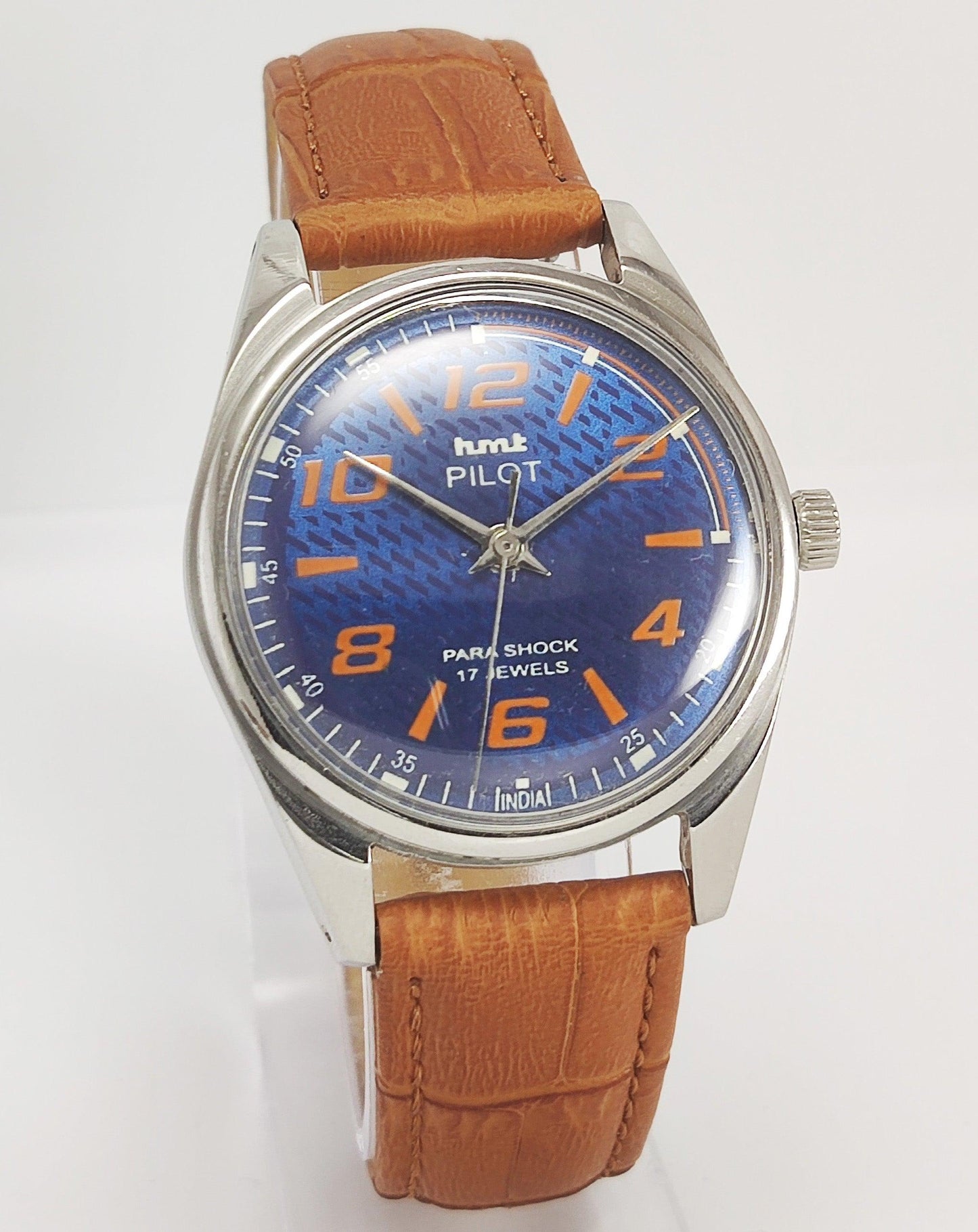 HMT Pilot Para Shock 17 Jewels Blue Dial Mechanical Hand winding Men's Wrist Watch - Discover-Diamonds