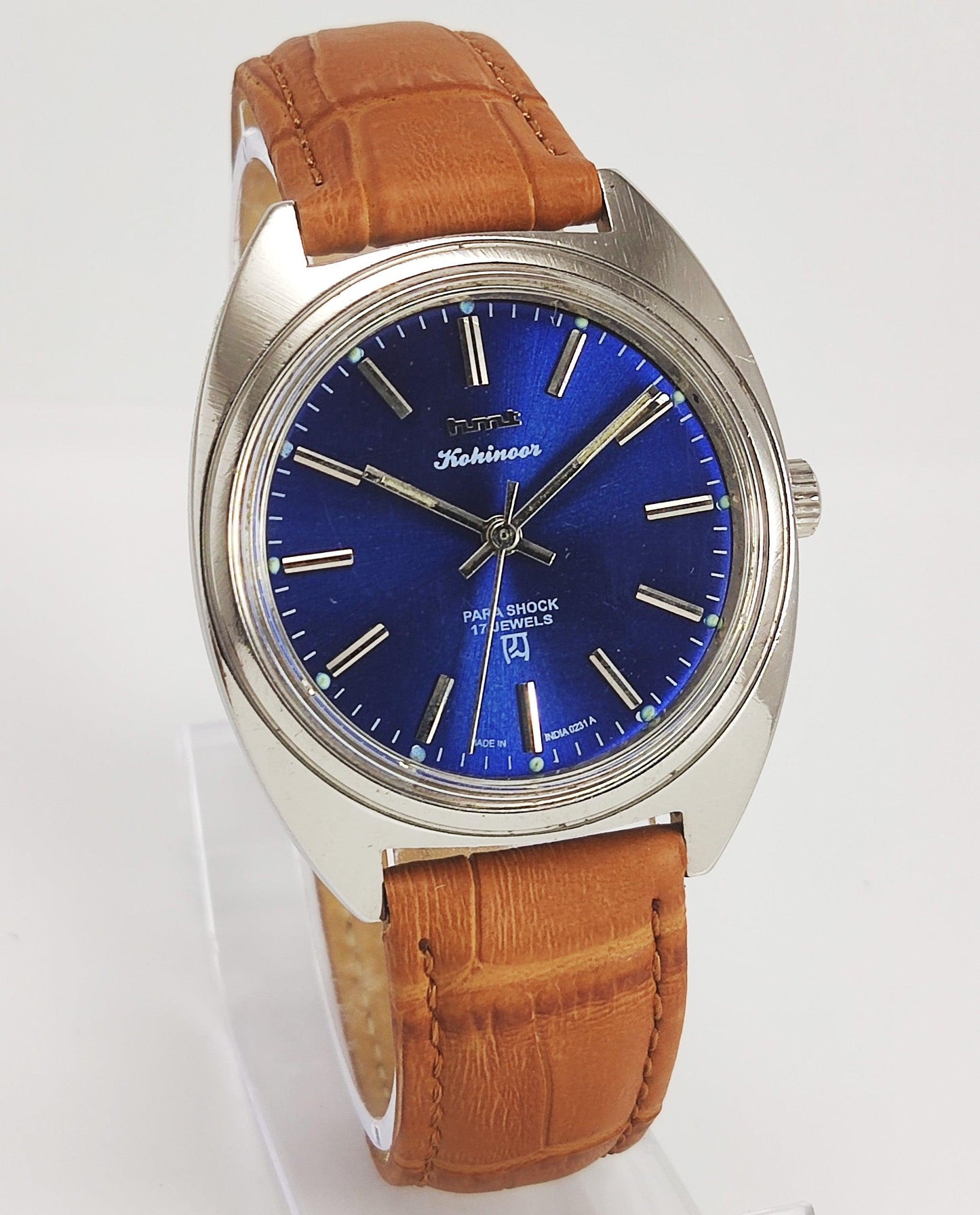 HMT Kohinoor Para Shock 17 Jewels Blue Dial Mechanical Hand winding Men's Wrist Watch - Discover-Diamonds