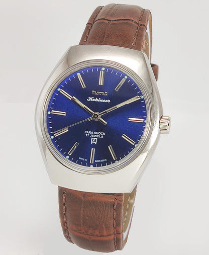 HMT Kohinoor Para Shock 17 Jewels Royal Blue Dial Mechanical Hand winding Men's Wrist Watch - Discover-Diamonds