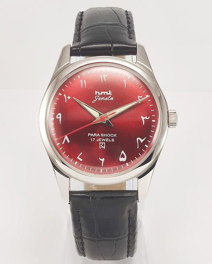 HMT Janata Para Shock 17 Jewels Maroon Red Urdu / Arabic Dial Transparent Back Mechanical Hand winding Men's Wrist Watch - Discover-Diamonds