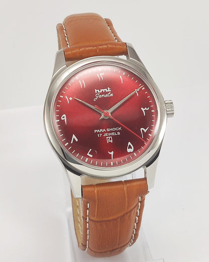 HMT Janata Para Shock 17 Jewels Red Urdu / Arabic Dial Transparent Back Mechanical Hand winding Men's Wrist Watch - Discover-Diamonds