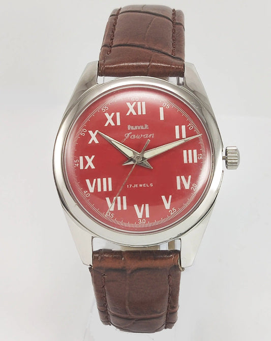 HMT Jawan Para Shock 17 Jewels Red Dial Mechanical Hand winding Men's Wrist Watch - Discover-Diamonds