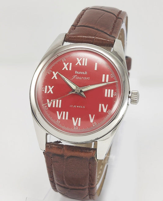 HMT Jawan Para Shock 17 Jewels Red Dial Mechanical Hand winding Men's Wrist Watch - Discover-Diamonds