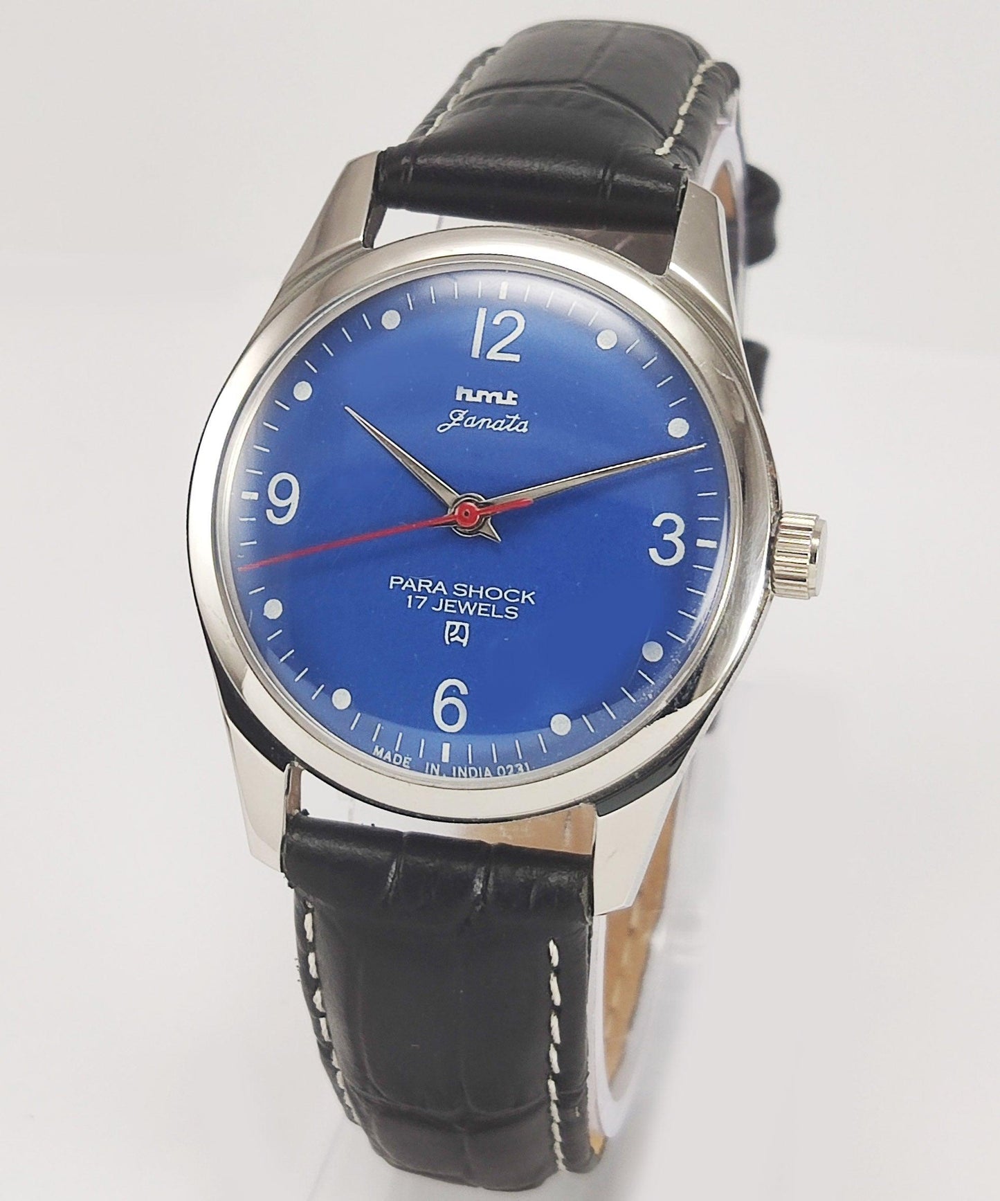 HMT Janata Para Shock 17 Jewels Blue Dial Transparent Back Mechanical Hand winding Men's Wrist Watch Discover-Diamonds