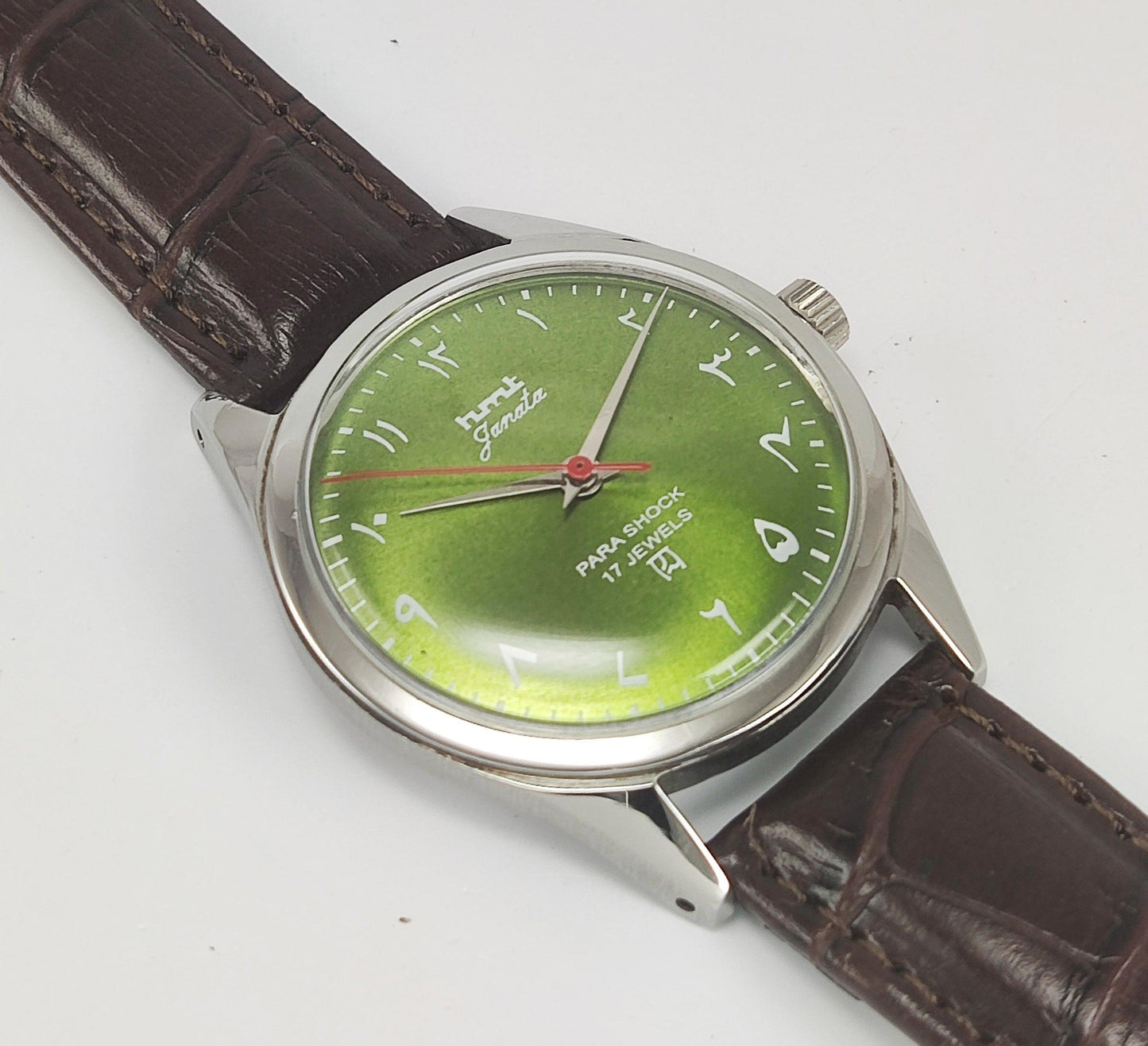 HMT Janata Para Shock 17 Jewels Apple Green Urdu / Arabic Dial Mechanical Hand winding Men's Wrist Watch Discover-Diamonds