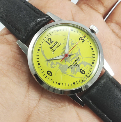 HMT Janata Para Shock 17 Jewels Mahatma Gandhi Lemon Yellow Dial Mechanical Hand winding Men's Wrist Watch Discover-Diamonds