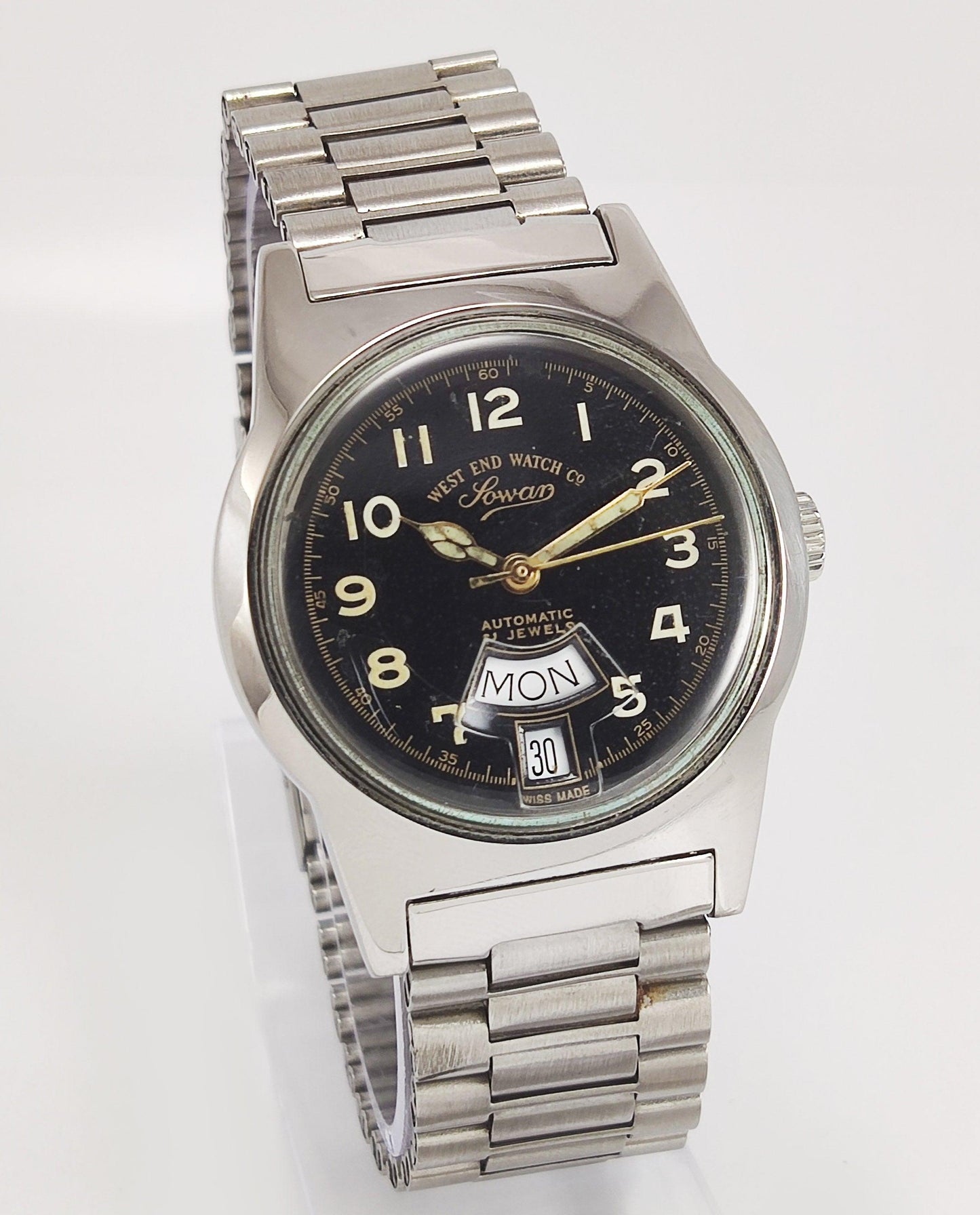 WEST END SOWAR Swiss Made Automatic Black Dial 21 Jewels Day-Date Function Men's Wrist Watch 2846 Discover-Diamonds